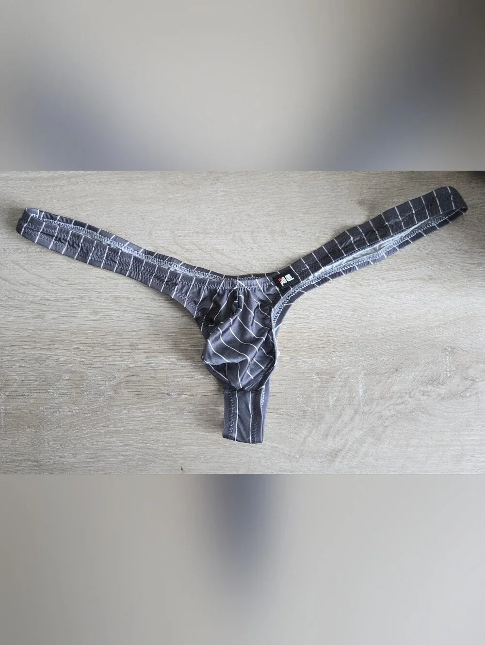 Men's Pinstripe Low-Rise Pouch Thong - Gray